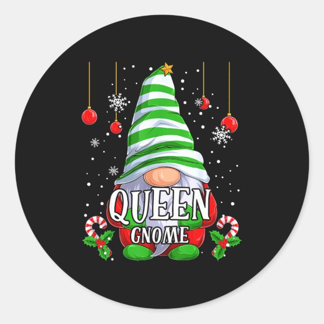 Queen Gnome Christmas Pajamas Matching Family Grou Classic Round Sticker (Front)