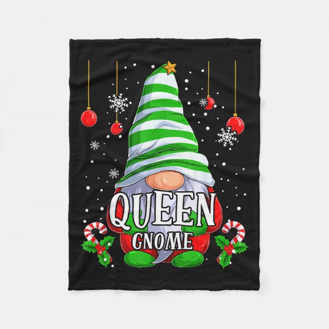 Queen Gnome Christmas Pajamas Matching Family Grou Fleece Blanket (Front)