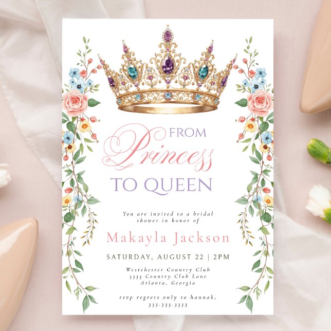 Queen Gold Crown Arch Floral Elegant Bridal Shower Invitation (Creator Uploaded)
