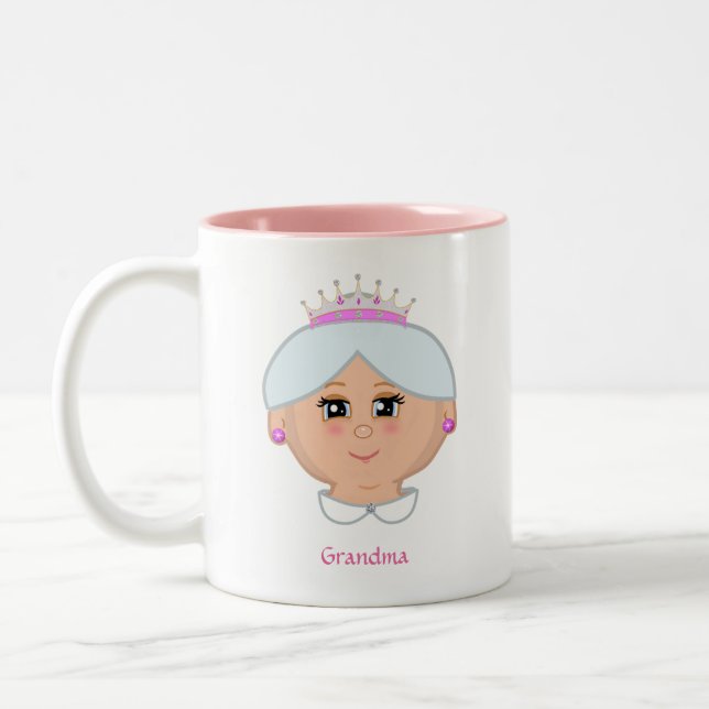 Queen Grandma with Editable Text  & Heart Two-Tone Coffee Mug (Left)