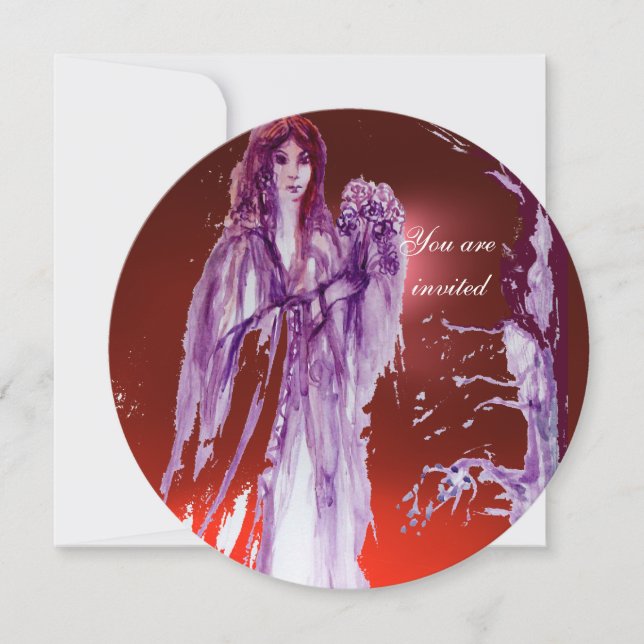 QUEEN GUINEVERE Red Purple Fantasy Invitation (Front)