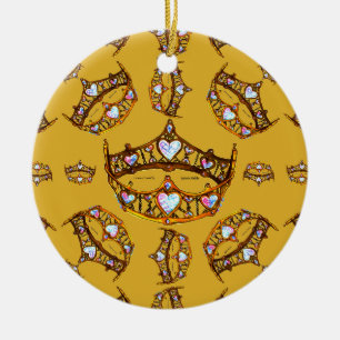 Queen Hearts Gold Crown Tiara pattern gold Ceramic Tree Decoration