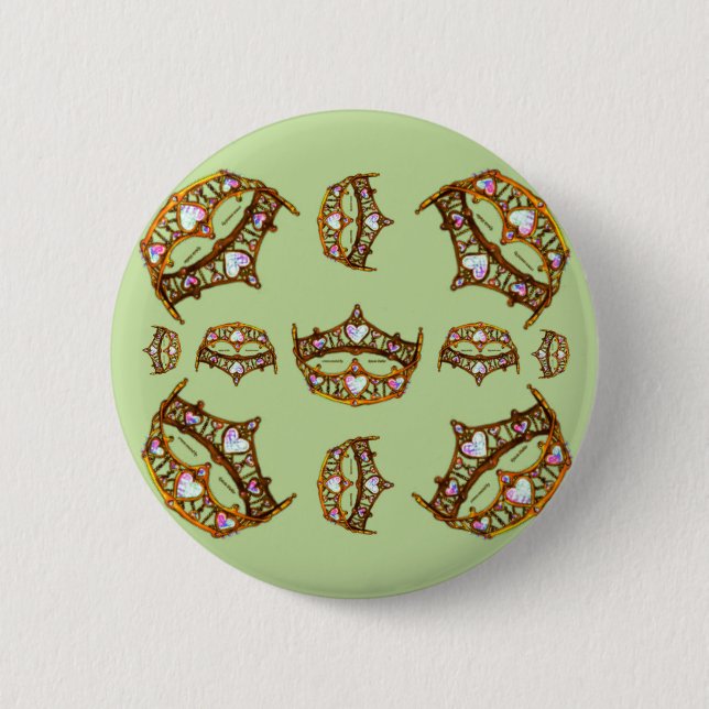 Queen Hearts Gold Crowns Tiaras green button (Front)