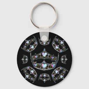 Queen Hearts Silver Crowns Tiaras black keychain