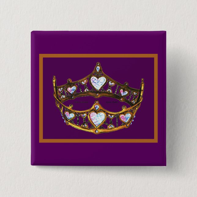Queen Hearts Yellow Gold Crown Tiara royal purple 15 Cm Square Badge (Front)