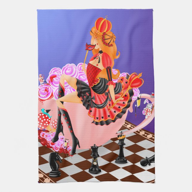 Queen in teacup  Tea Towel (Vertical)