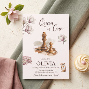 Queen Is One Chess Girl First Birthday Invitation