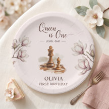 Queen Is One Chess Girl First Birthday Paper
