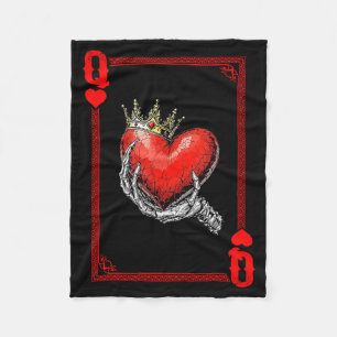 Queen King Of Hearts Playing Card Couple Matching  Fleece Blanket