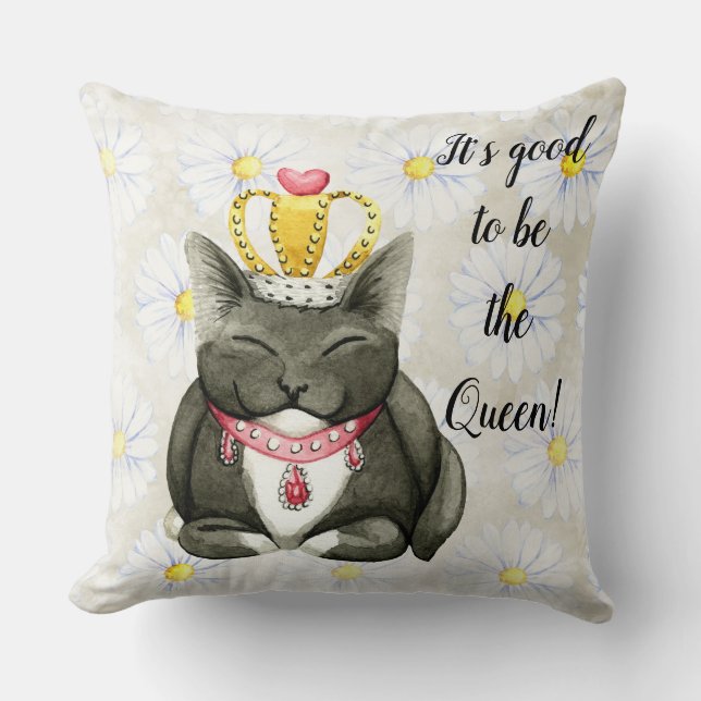 Queen Kitty Cat Silly Throw Pillow (Front)