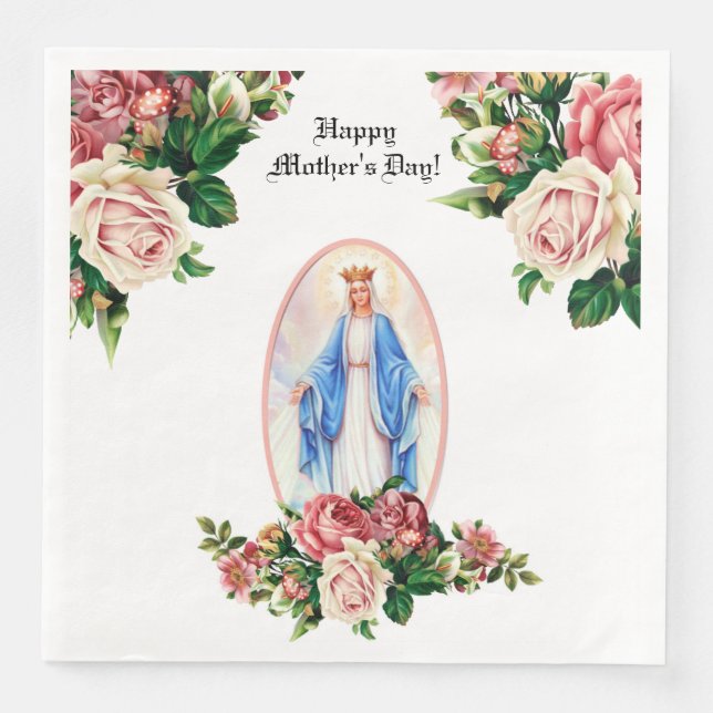 Queen Lady of Grace Virgin Mary Mother Flowers Napkin (Front)