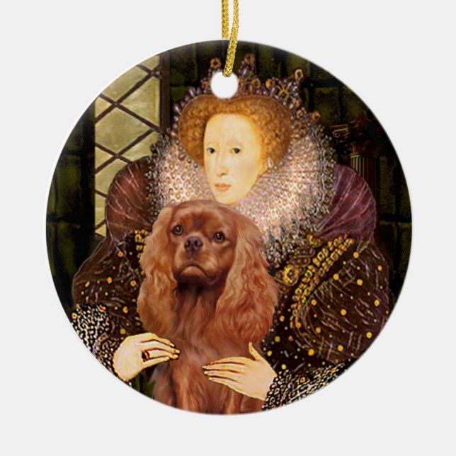Queen Liz I - Ruby Cavalier Ceramic Tree Decoration (Front)