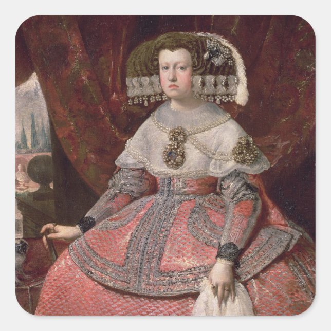 Queen Maria Anna of Spain in a red dress Square Sticker (Front)
