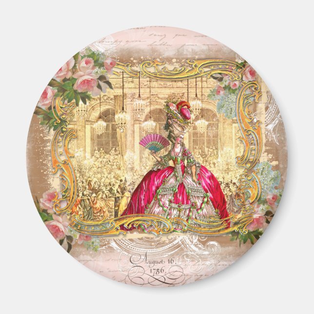 Queen Marie Antoinette at Versailles Party Pink Magnet (Front)