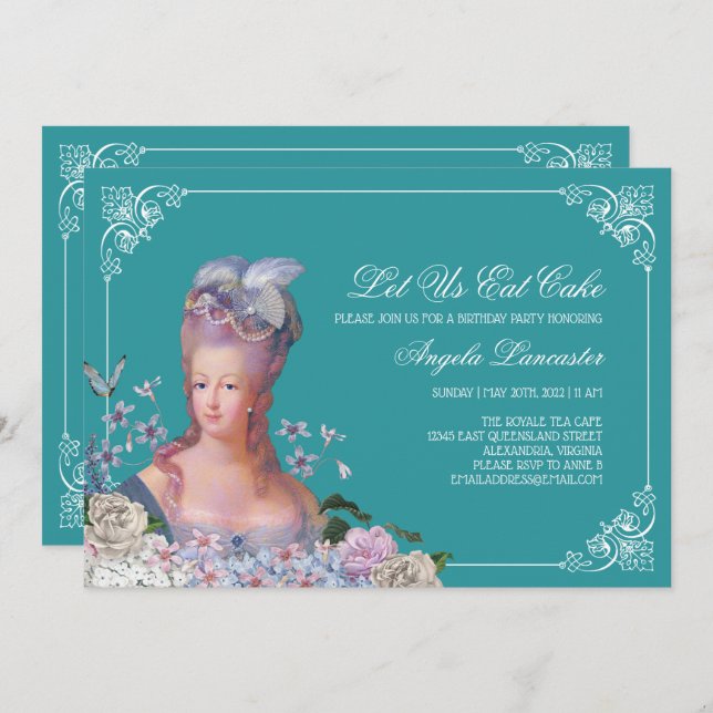 Queen Marie Antoinette Let Us Eat Cake Party Invitation (Front/Back)