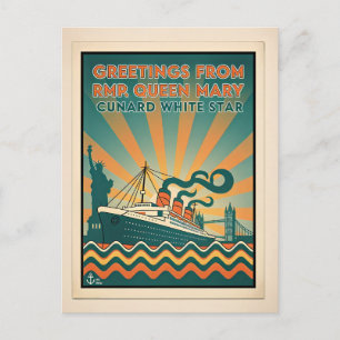Queen Mary Cunard Lines Retro Postcard