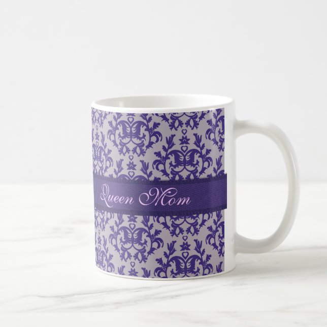 Queen Mum damask purple grey mug (Right)