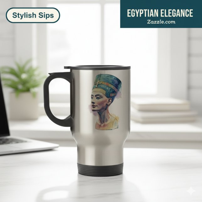 Queen Nefertiti Watercolor  Travel Mug (Creator Uploaded)