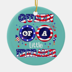Queen Of A Little Firecracker 4th of July Ceramic Tree Decoration