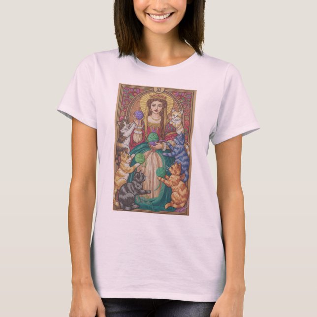 Queen Of Cats Tarot Card Shirt, Yarn Art Design T-Shirt (Front)