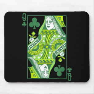Queen of clubs card st patrick's day botanical mouse pad