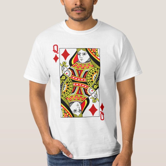 Queen Of Diamonds Playing Card T-Shirt (Front)