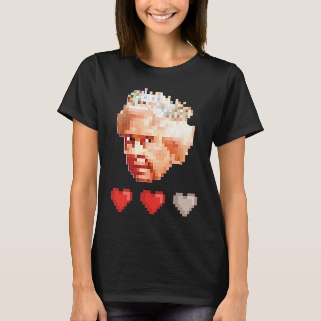 Queen of England retro video game pixel 3 lives he T-Shirt (Front)