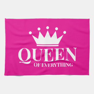 Queen of everything neon pink kitchen towel gift