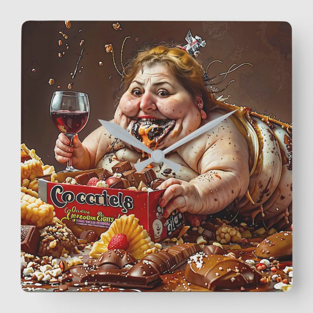 “Queen of Gluttonous Decay” Colourful Portrait Square Wall Clock (Front)
