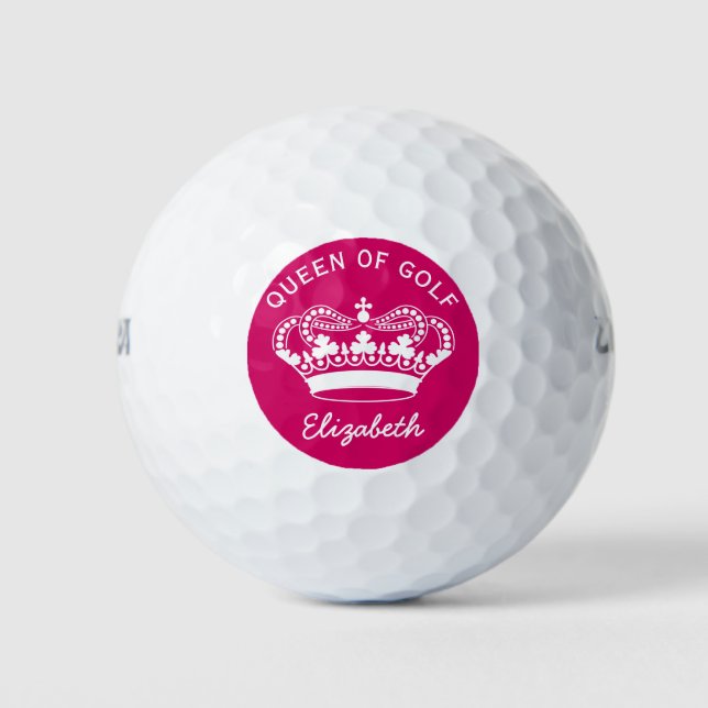 Queen of Golf Monogram Hot Pink Golf Balls (Front)