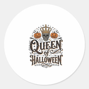 Queen of Halloween Vintage Skull Pumpkin Shirt Des Classic Round Sticker