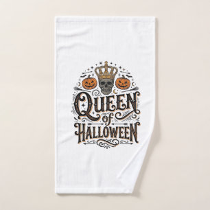 Queen of Halloween Vintage Skull Pumpkin Shirt Des Hand Towel