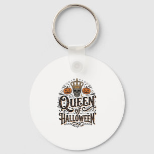 Queen of Halloween Vintage Skull Pumpkin Shirt Des Key Ring