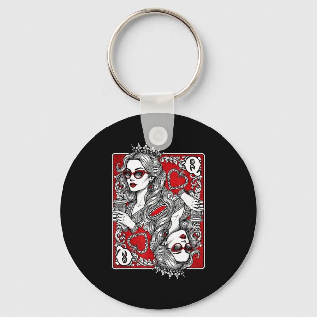 Queen Of Heart Playing Card Coffee Lover Gambling  Key Ring (Front)