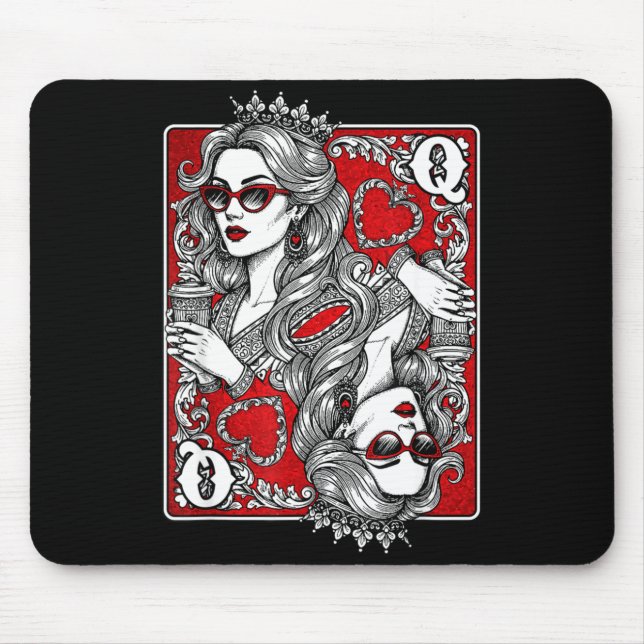Queen Of Heart Playing Card Coffee Lover Gambling  Mouse Pad (Front)