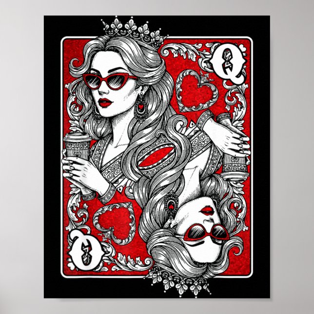 Queen Of Heart Playing Card Coffee Lover Gambling  Poster (Front)