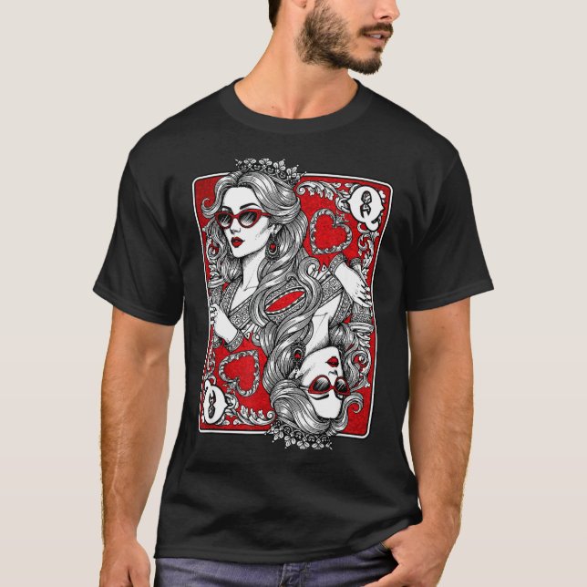 Queen Of Heart Playing Card Coffee Lover Gambling  T-Shirt (Front)