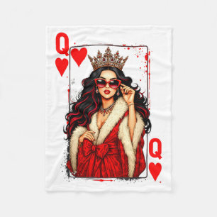 Queen Of Heart Playing Card Love Valentine Outfit Fleece Blanket