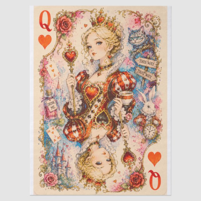 Queen of Hearts Alice-inspired Decoupage Tissue Paper (Front)