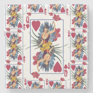 Queen of Hearts and Flowers Stone Coaster