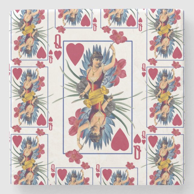 Queen of Hearts and Flowers Stone Coaster (Front)