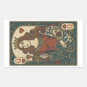 Queen of Hearts — Art Nouveau Rosework Portrait Rectangular Sticker