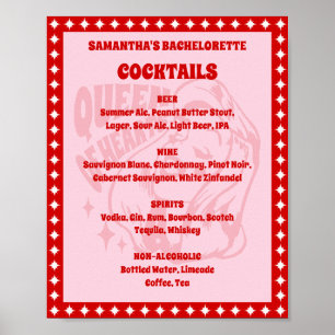 Queen of Hearts Bachelorette Cocktail Menu Poster