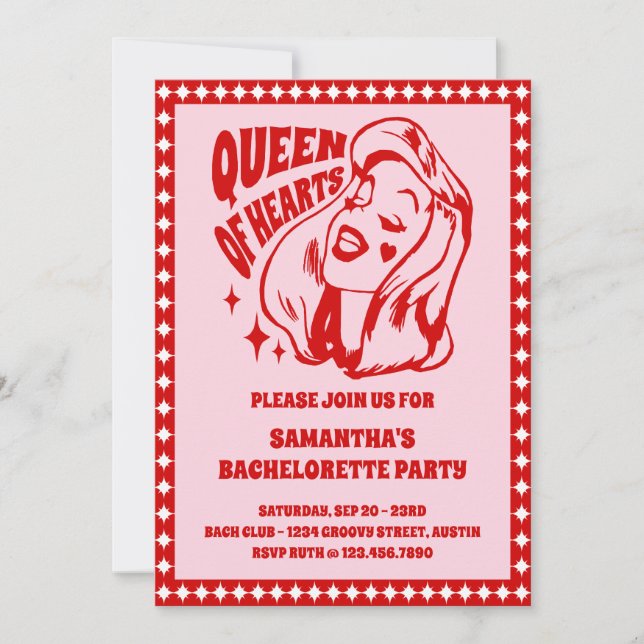 Queen of Hearts Bachelorette Party Itinerary Invitation (Front)