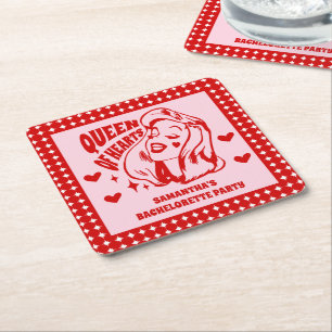 Queen of Hearts Bachelorette Party Square Paper Coaster