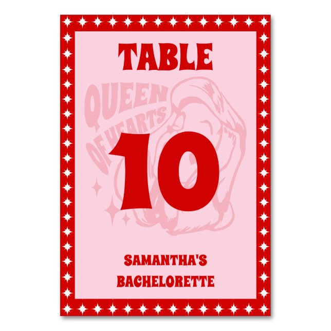 Queen of Hearts Bachelorette Party Table Number (Front)
