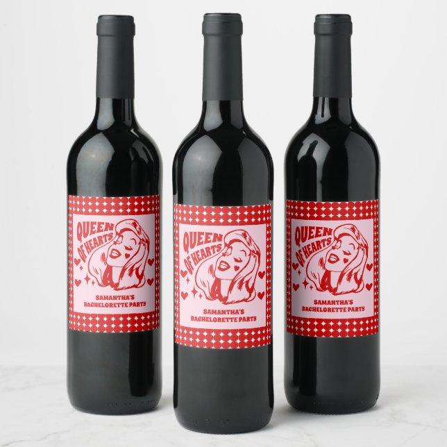Queen of Hearts Bachelorette Party Wine Label (Bottles)