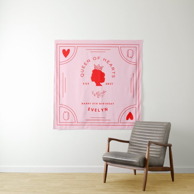 Queen of Hearts Birthday Banner Tapestry (In Situ)