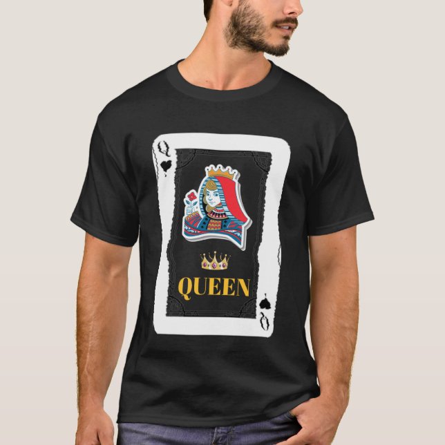 Queen Of Hearts Black Heart Blackjack Cards Poker  T-Shirt (Front)