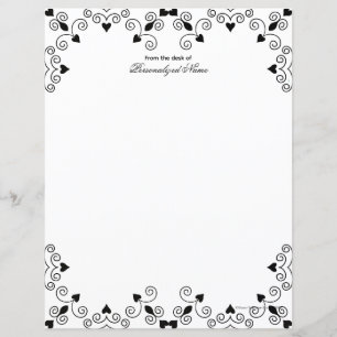 Queen of Hearts - Black Unlined Paper Sheet